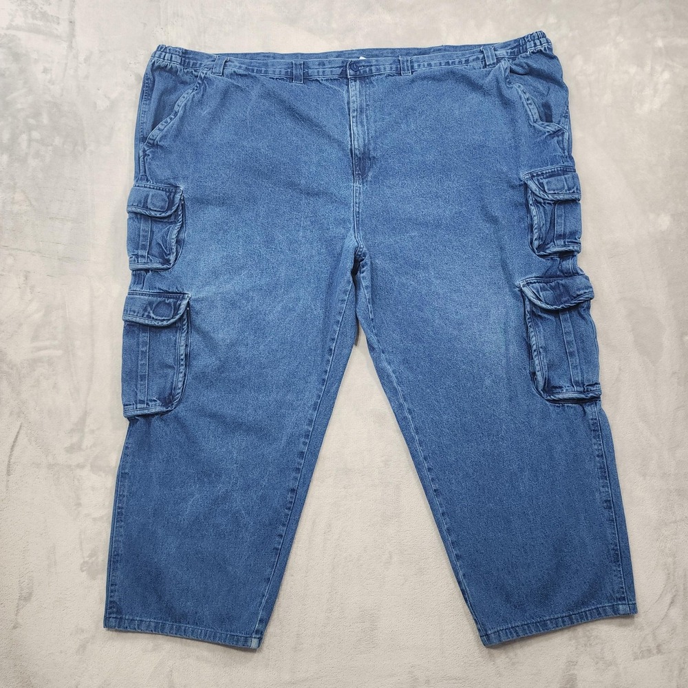 KingSize Jeans Mens 66x29 BIG Blue Denim Cargo Elastic Waist Relaxed Fit Utility